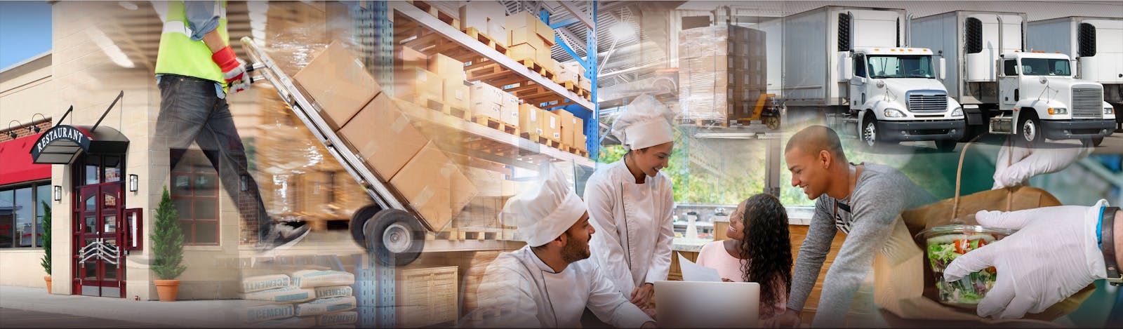Collage of individuals working with food